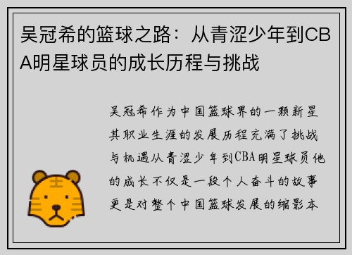 吴冠希的篮球之路：从青涩少年到CBA明星球员的成长历程与挑战